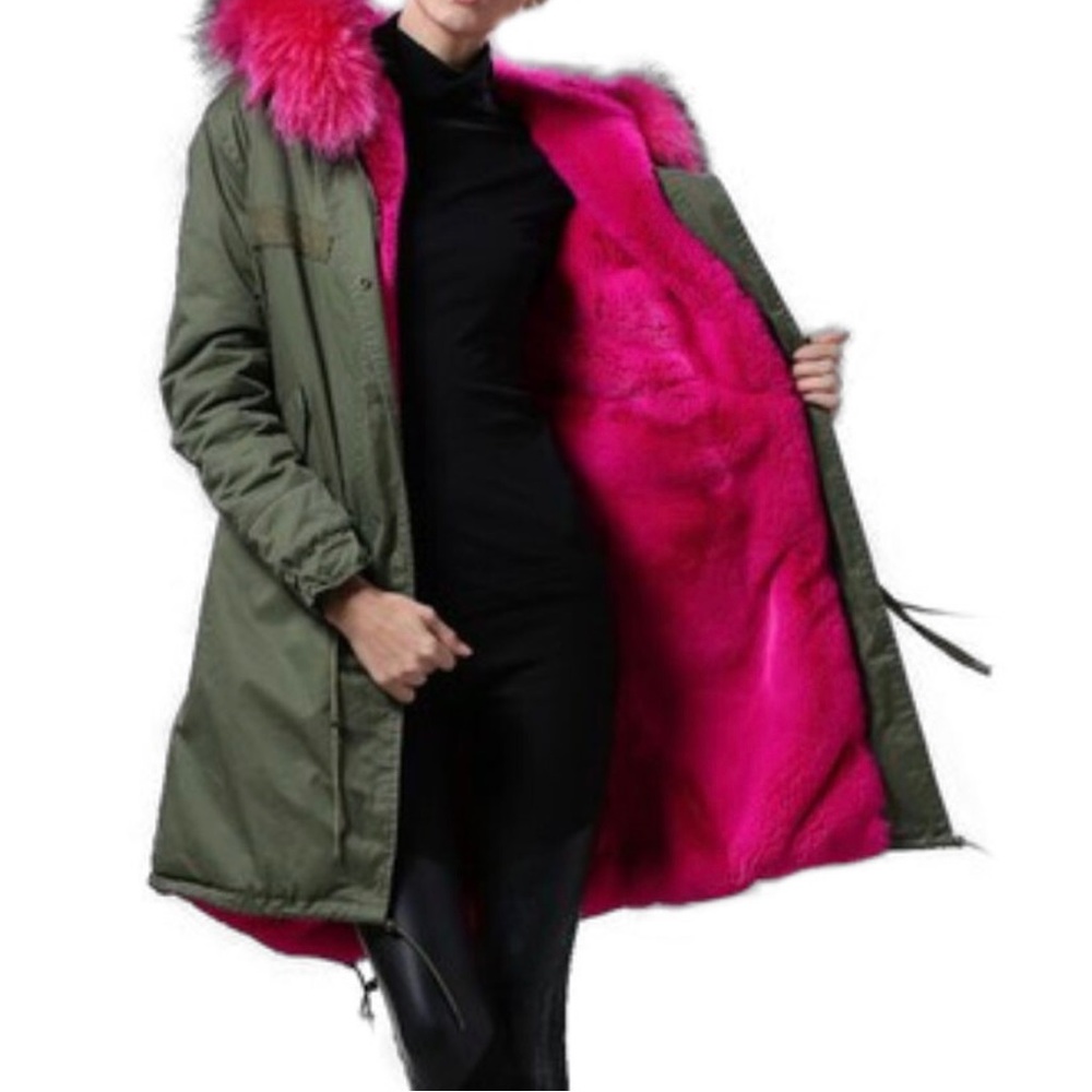 LADY KING | Army Green Jacket Real Fur Trim